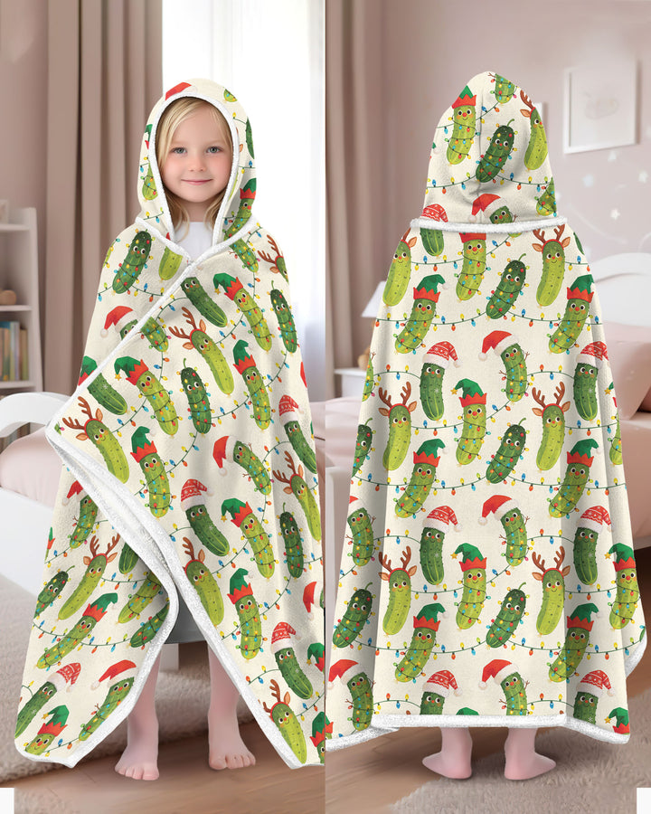 Cheerful Christmas Pickle Wearable Hooded Blanket