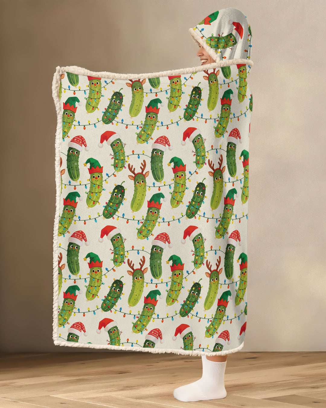 Cheerful Christmas Pickle Wearable Hooded Blanket