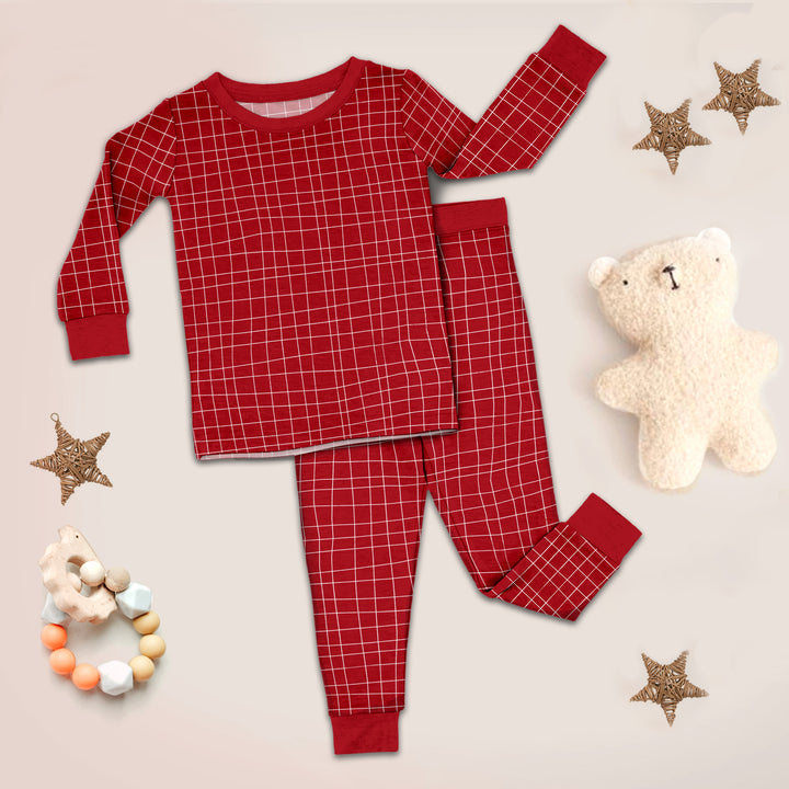 Windowpane Check Bamboo Pajamas for Babies - Modern & Soft