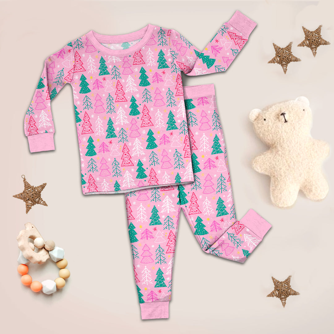 Festive Tree Bamboo Zipper Pajamas for Toddlers - Bright & Cheerful