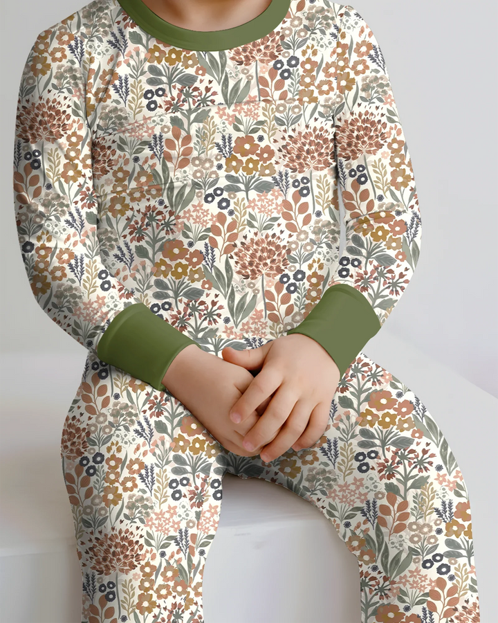 Conjunto de pijama de dos piezas de manga larga de bambú Autumn Meadow Botanicals