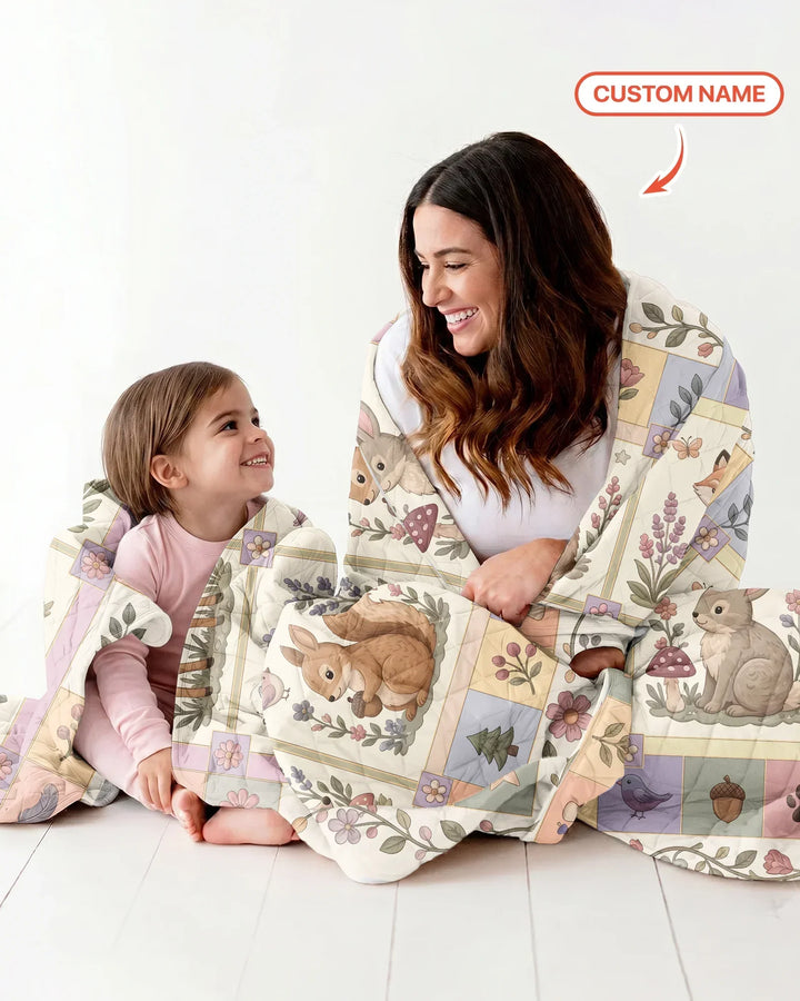 Custom Name Woodland Animal Bamboo Quilt Blanket