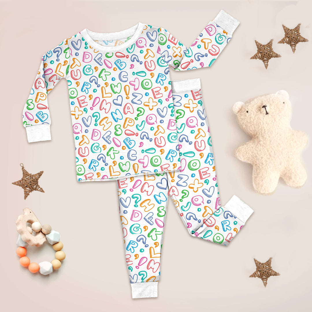 Doodle Delight Bamboo Zipper Pajamas for Infants - Colorful & Educational