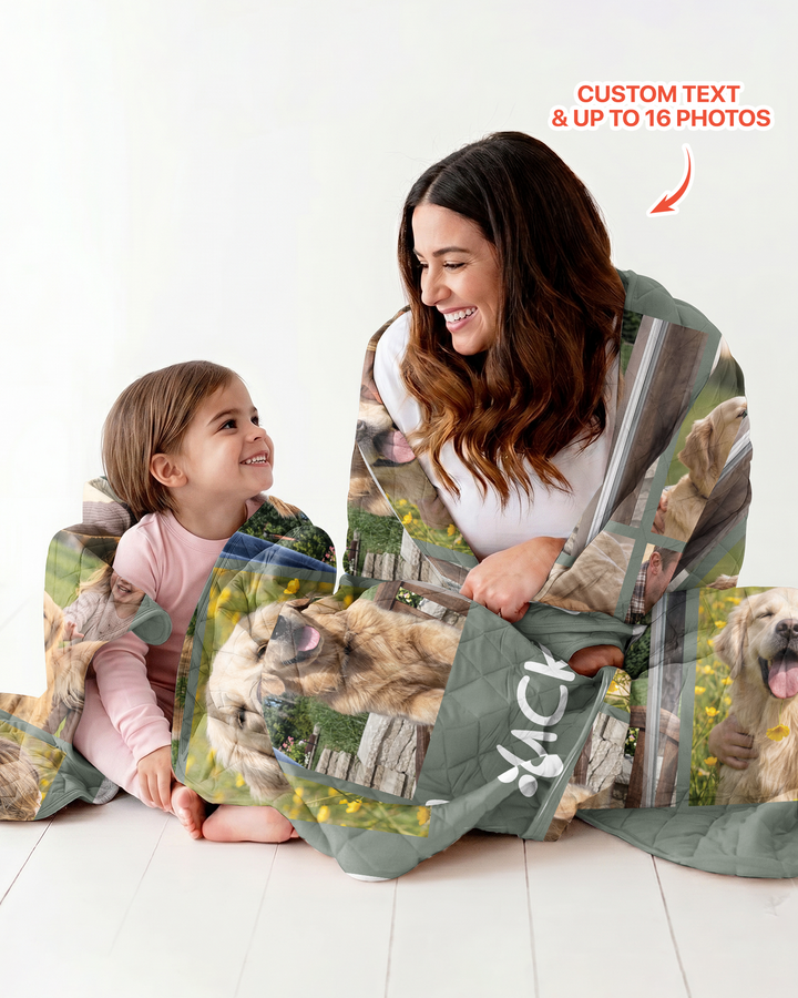 Custom Pet Photo Collage Bamboo Quilt Blanket