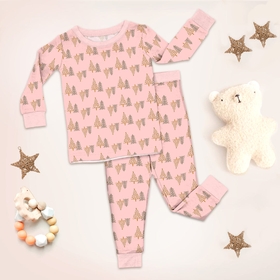 Pink Winter Wonderland Bamboo Pajamas for Infants - Cozy & Festive