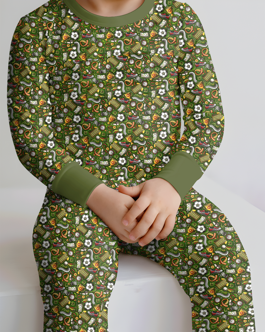 Green Soccer All-Star Bamboo Two Piece Long Sleeve Pajama Set