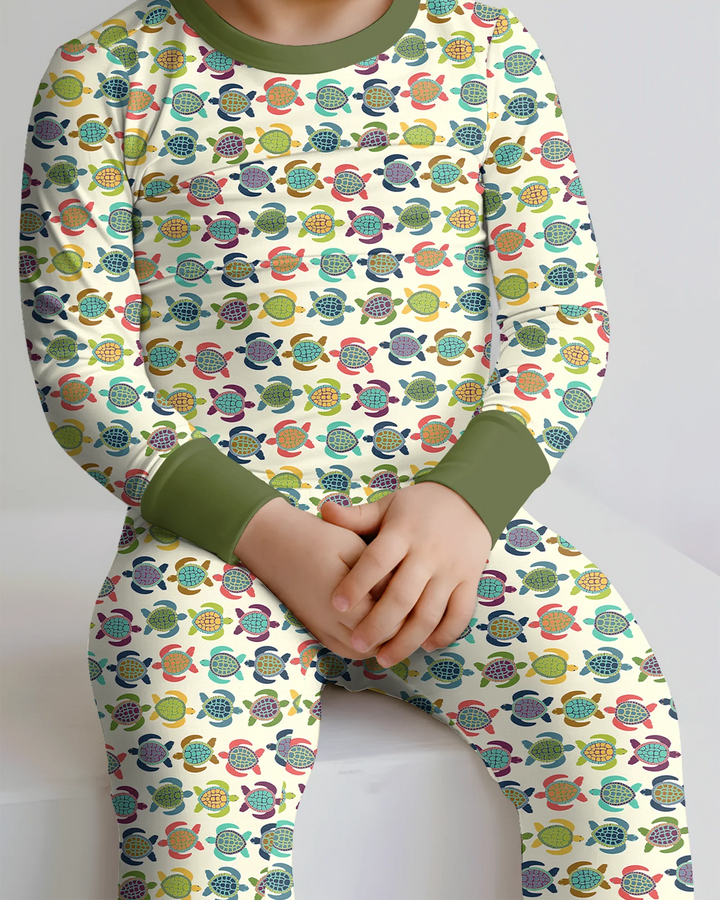 Happy Turtle Parade Bamboo Two Piece Long Sleeve Pajama Set