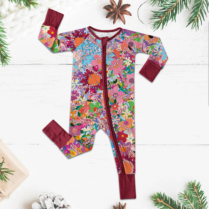 Rainbow Blooms Custom Name Convertible Zippered Romper