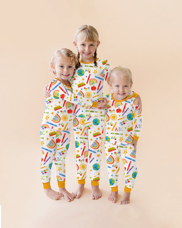 School Scribbles Bamboo Two Piece Long Sleeve Pajama Set