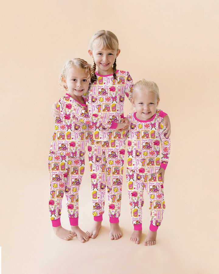 Pink Softball Game Day Bamboo Two Piece Long Sleeve Pajama Set