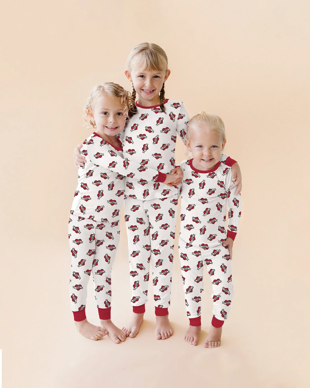 Old School Dad Hearts Daddy & Me Matching Bamboo Two Piece Long Sleeve Pajama Set