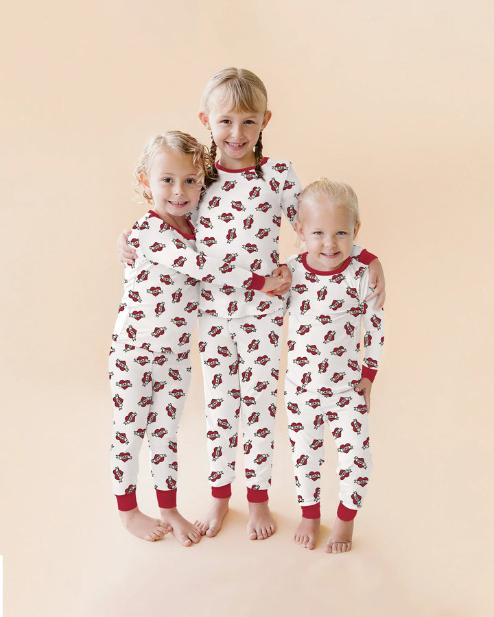 Old School Dad Hearts Daddy & Me Matching Bamboo Two Piece Long Sleeve Pajama Set