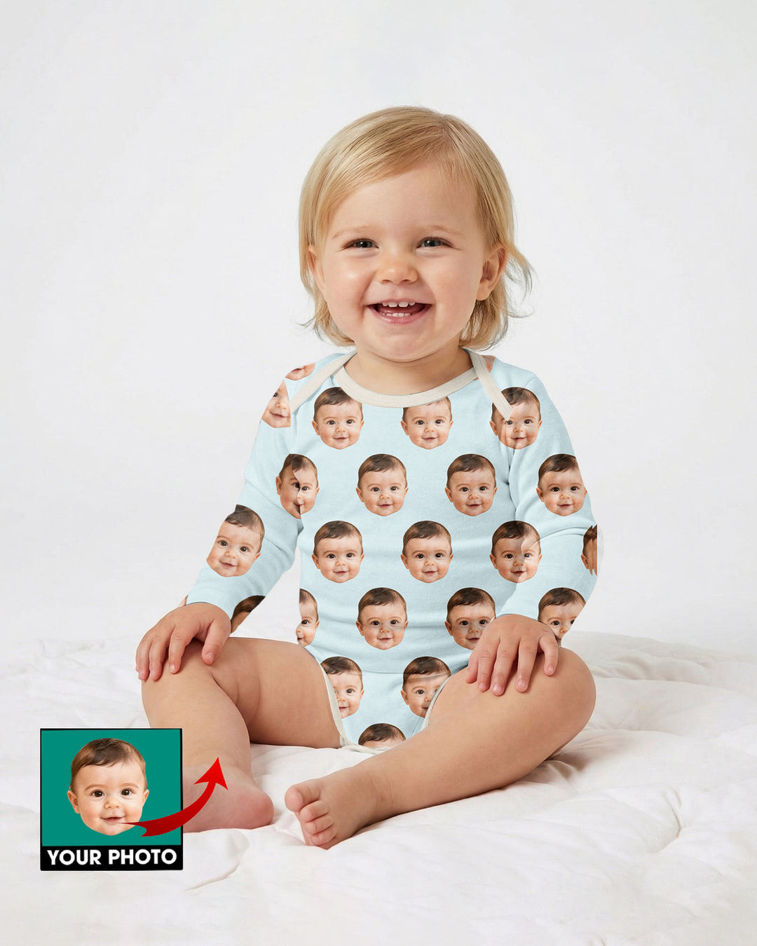 Custom Baby Face Bodysuit, Long/Short Sleeve Baby Romper, All Over Print Newborn Gift