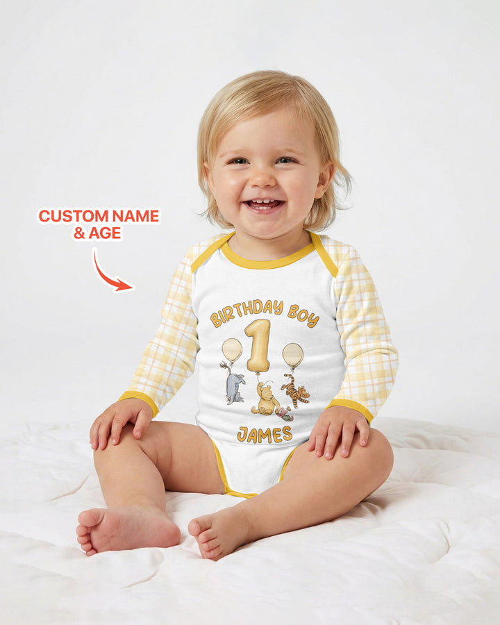 Little Bear Birthday Custom Name And Age Balloon Bamboo Bodysuit