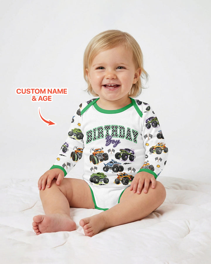 Personalized Monster Truck Birthday Bamboo Bodysuit