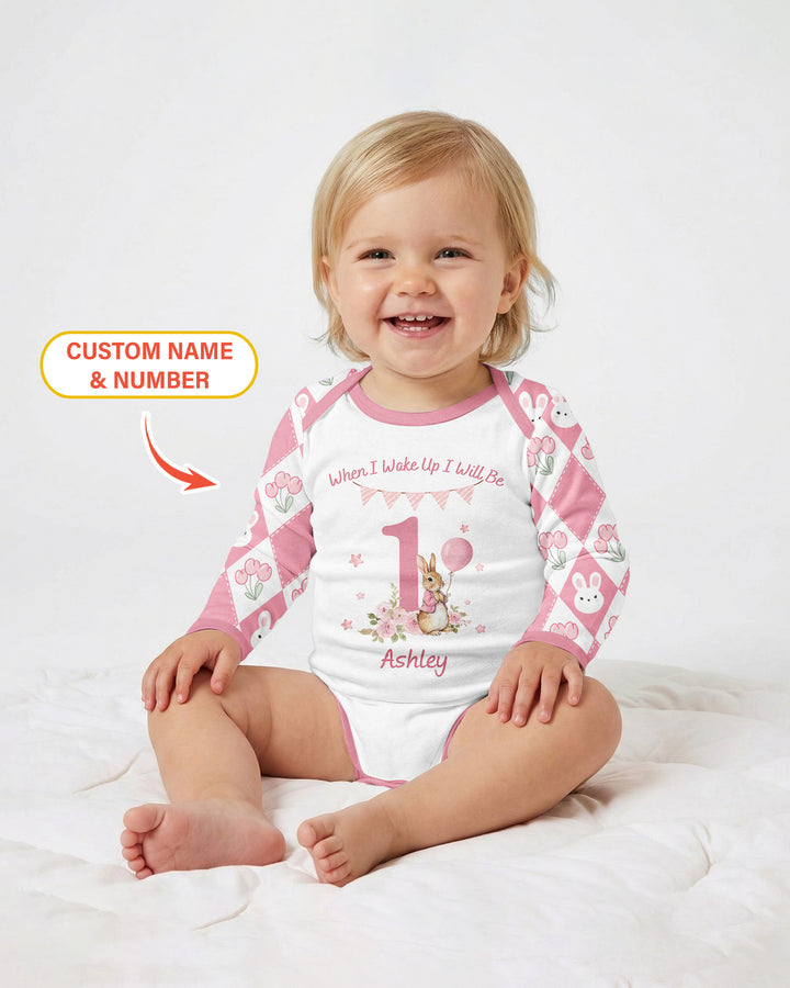 Custom Name When I Wake Up Bunny Birthday Bamboo Bodysuit