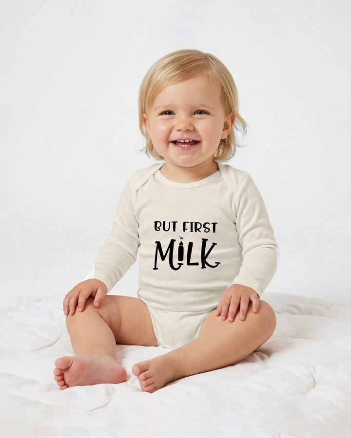 But First Milk Funny Baby Bamboo Bodysuit