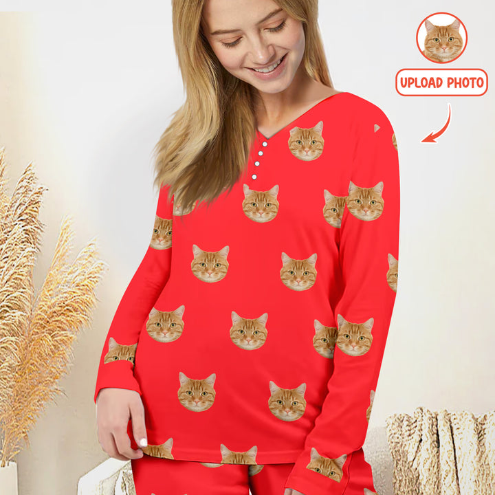 Custom Pet Face Women Pajama Set For Christmas