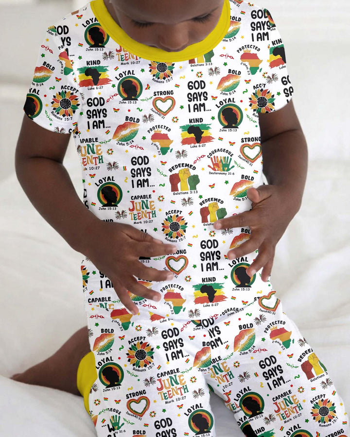 God Says I Am Juneteenth Bamboo Two Piece Short Sleeve Pajama Set