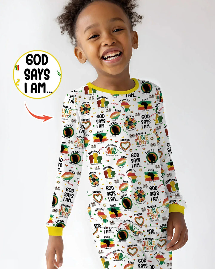 God Says I Am Juneteenth Bamboo Two Piece Long Sleeve Pajama Set