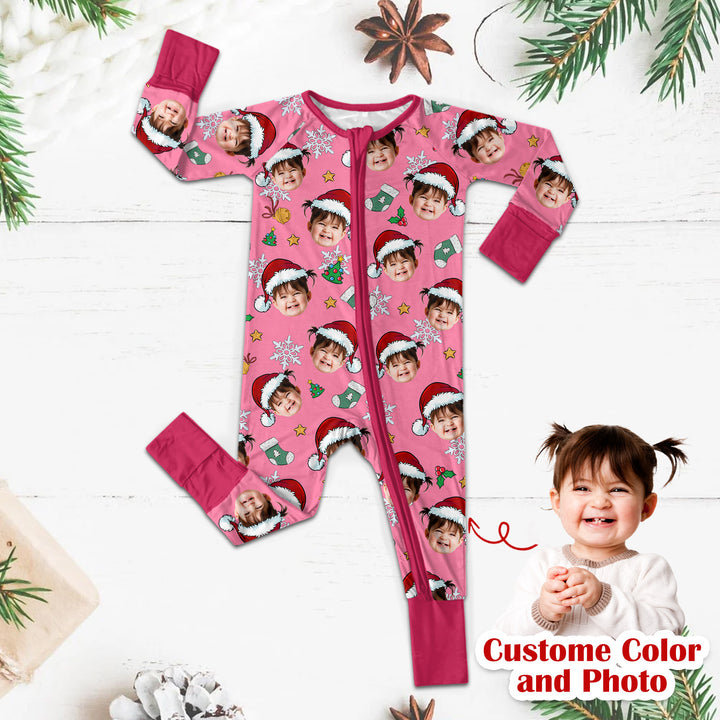 Christmas Custom Face Convertible Zippered Romper