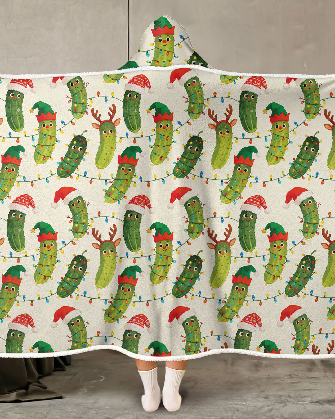 Cheerful Christmas Pickle Wearable Hooded Blanket