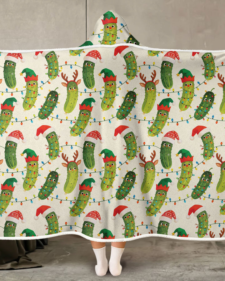 Cheerful Christmas Pickle Wearable Hooded Blanket
