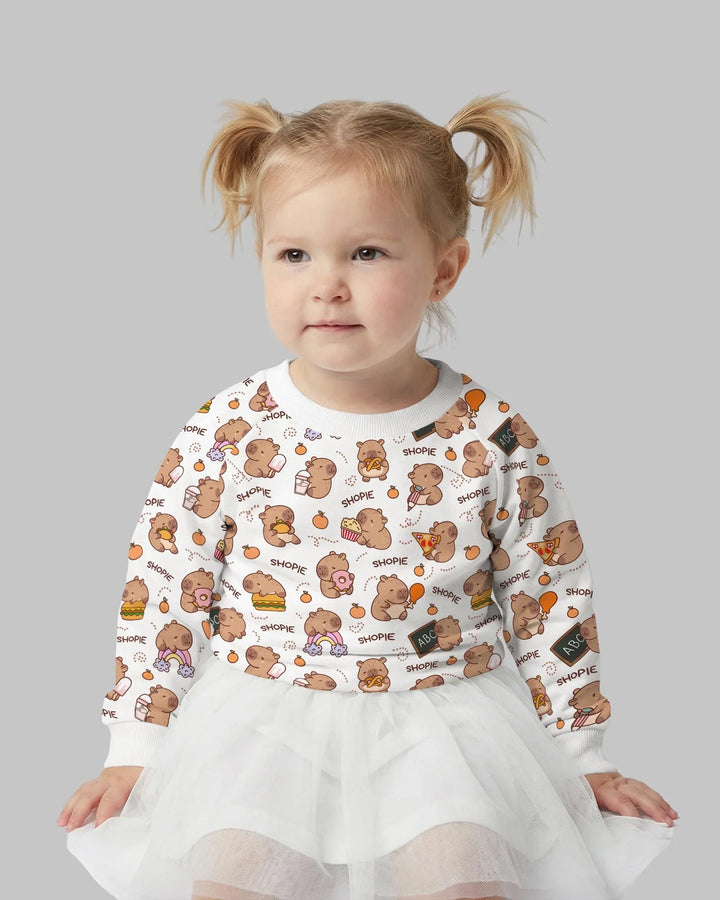 Sudadera de cuello redondo de bambú con capibara adorable y nombre personalizado