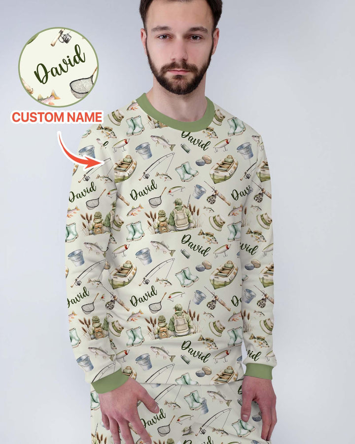 Custom Name Fishing Day Daddy & Me Matching Bamboo Men's Pajama Set