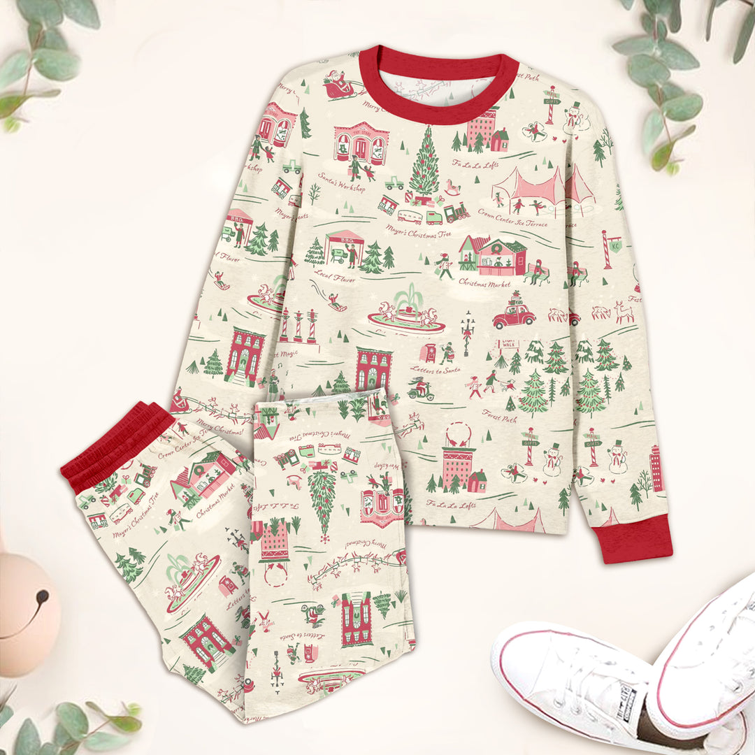 Christmas Village Bamboo Zipper Pajamas for Infants - Enchanting & Comfortable