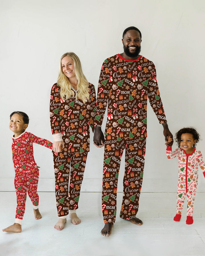 Merry Christmas Custom Name Bamboo Two Piece Long Sleeve Pajama Set