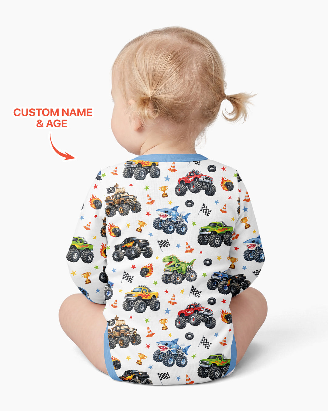 Personalized Monster Trucks Birthday Boy Bamboo Bodysuit