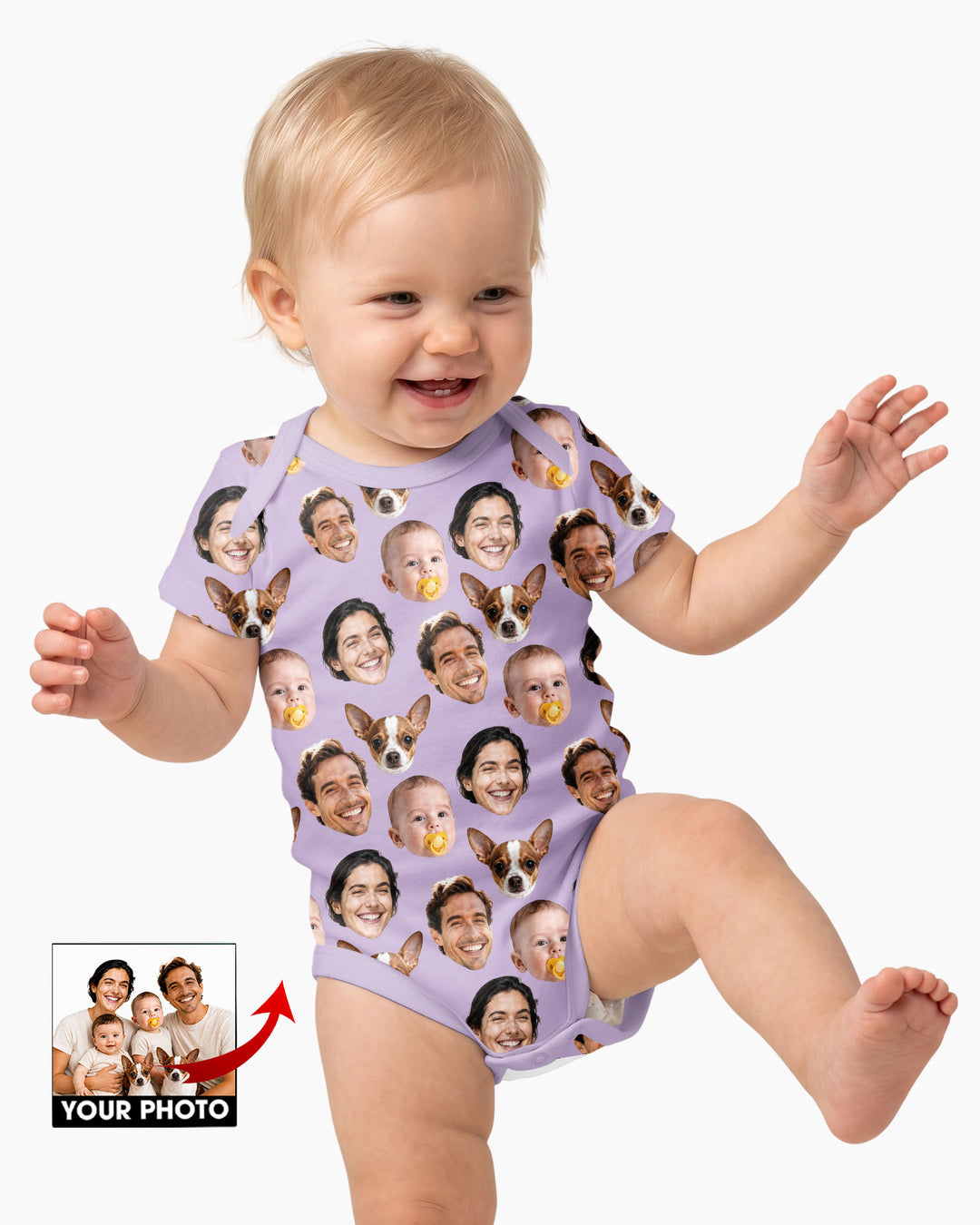 Personalized Face Baby Bodysuit, Families Faces Newborn Bodysuit