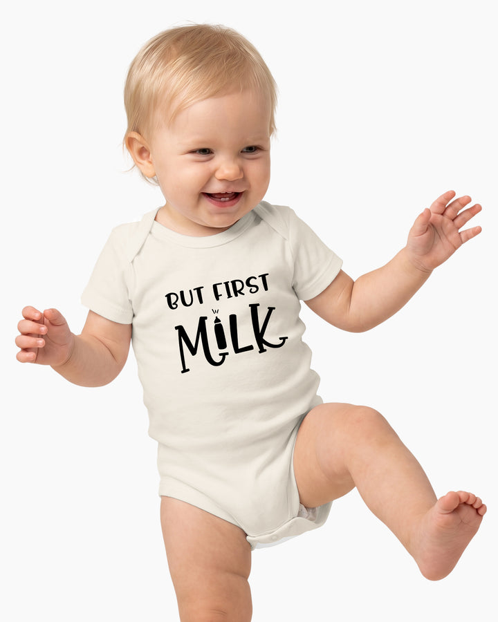 But First Milk Funny Baby Bamboo Bodysuit