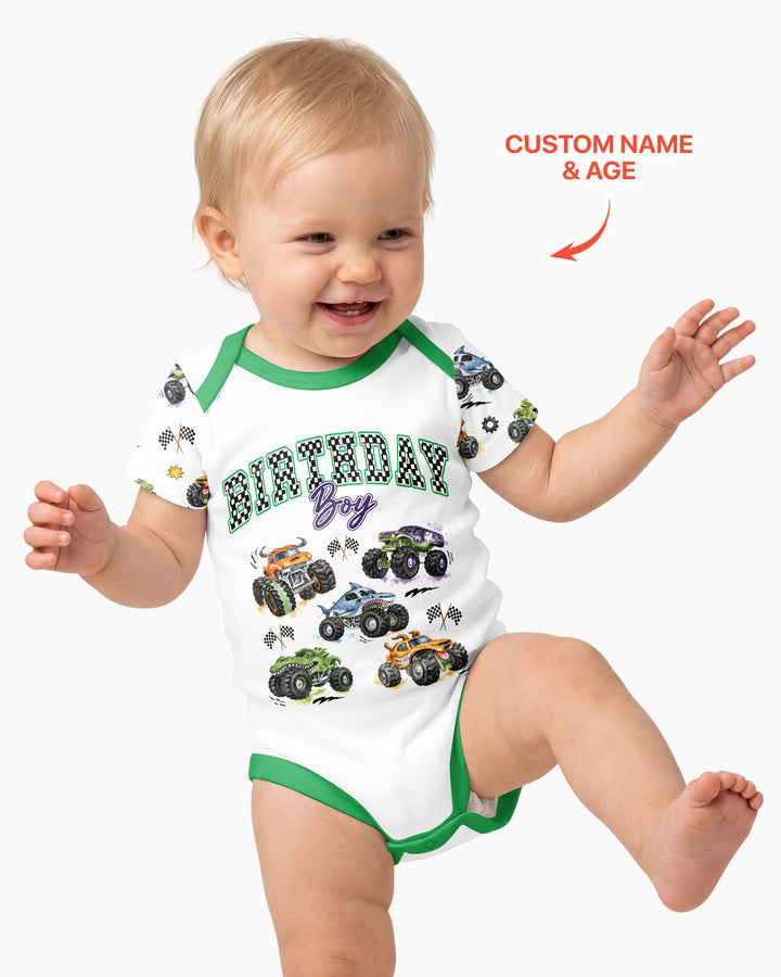 Personalized Monster Truck Birthday Bamboo Bodysuit