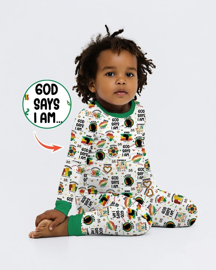 God Says I Am Juneteenth Bamboo Two Piece Long Sleeve Pajama Set
