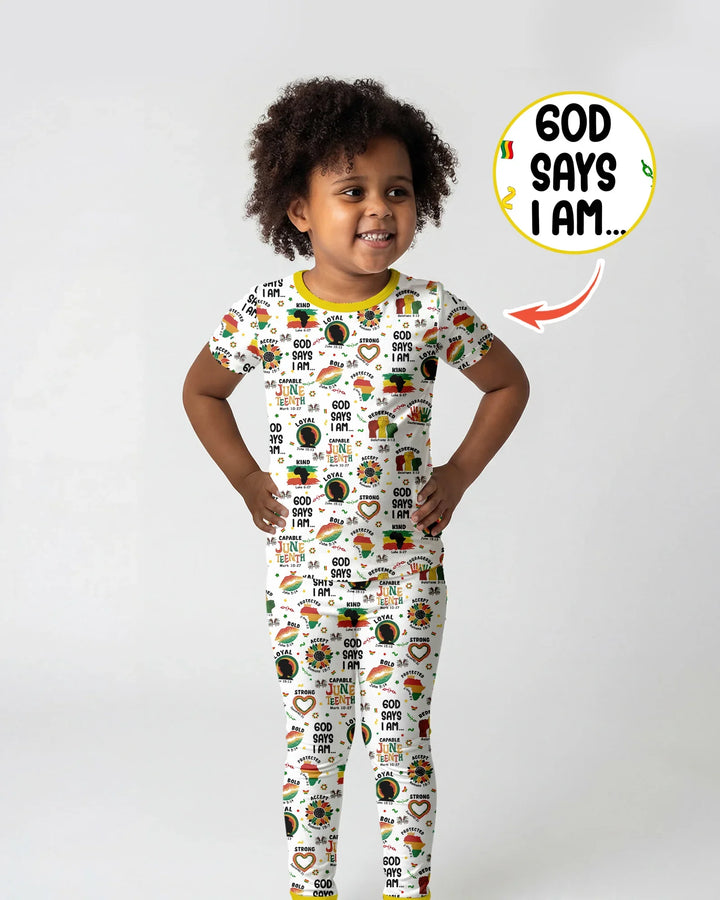 God Says I Am Juneteenth Bamboo Two Piece Short Sleeve Pajama Set