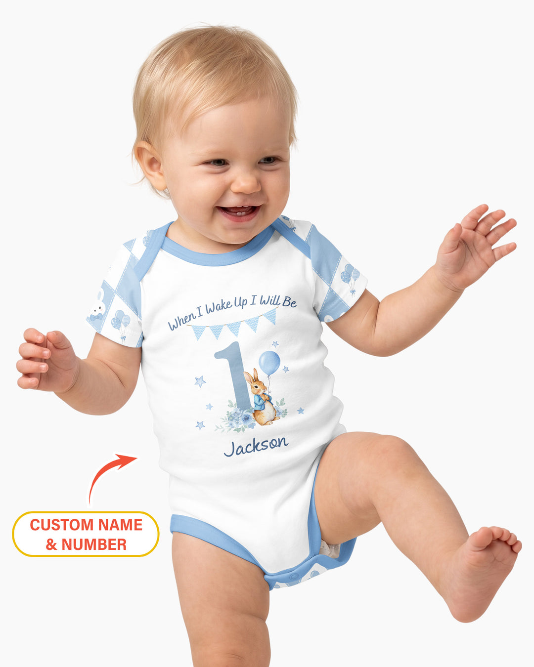 Custom Name When I Wake Up Bunny Birthday Bamboo Bodysuit