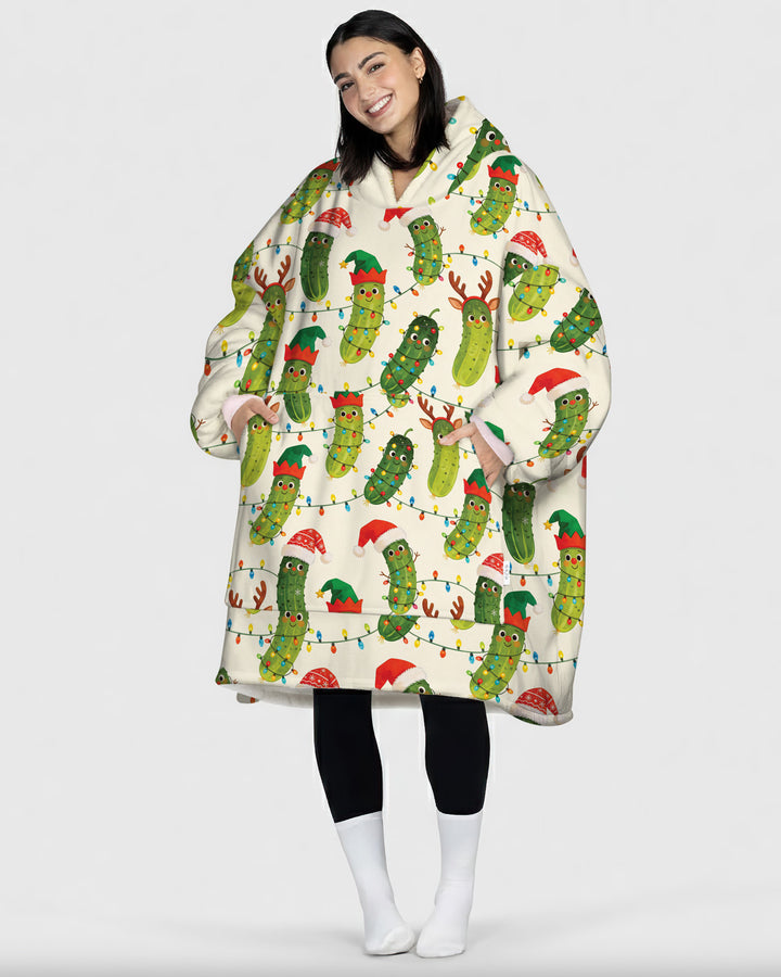 Cheerful Christmas Pickle Blanket Hoodie