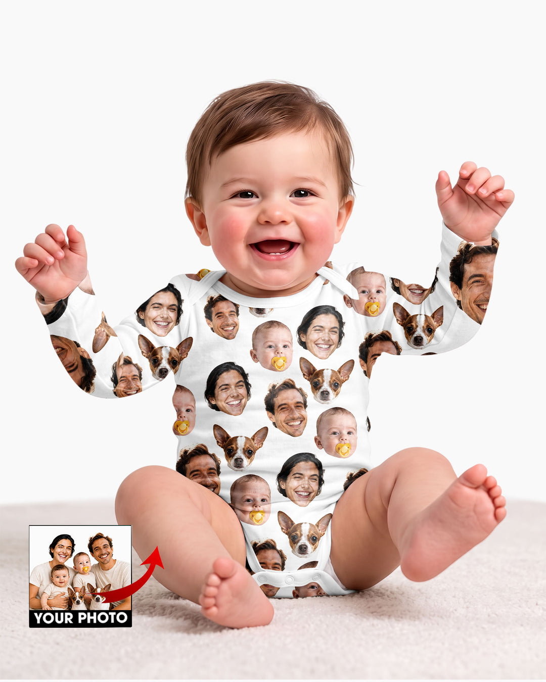Personalized Face Baby Bodysuit, Families Faces Newborn Bodysuit