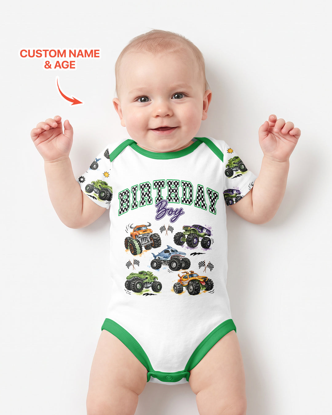 Personalized Monster Truck Birthday Bamboo Bodysuit
