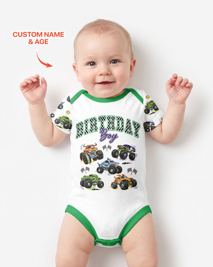 Personalized Monster Truck Birthday Bamboo Bodysuit
