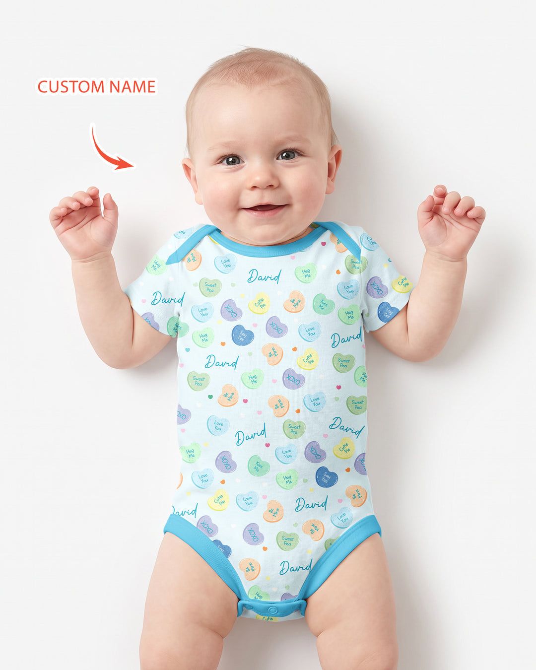 Custom Name Colorful Candy Hearts Family Matching Bamboo Bodysuit