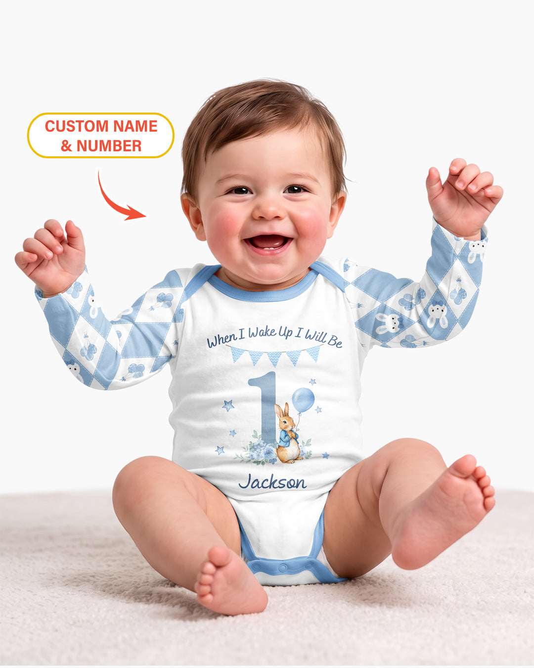 Custom Name When I Wake Up Bunny Birthday Bamboo Bodysuit