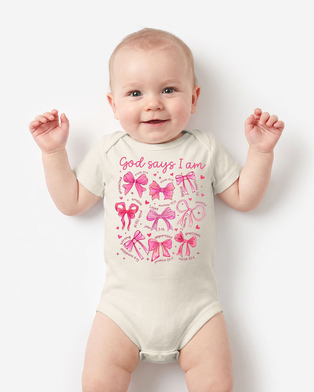 God Says I Am Scripture Baby Girl Bamboo Bodysuit