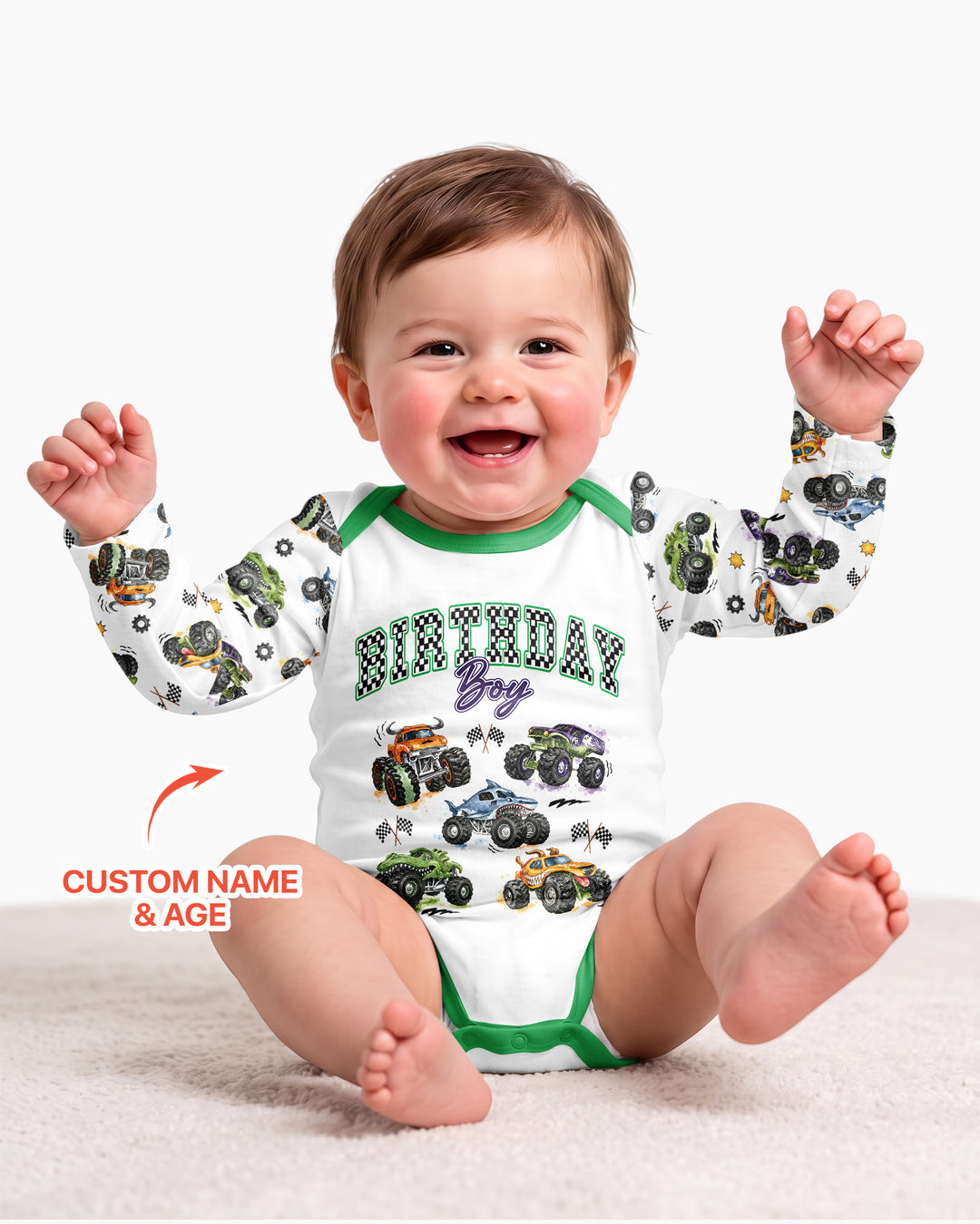 Personalized Monster Truck Birthday Bamboo Bodysuit