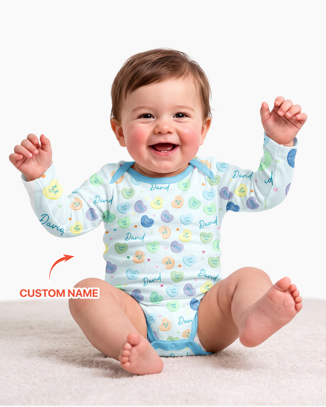 Custom Name Colorful Candy Hearts Family Matching Bamboo Bodysuit