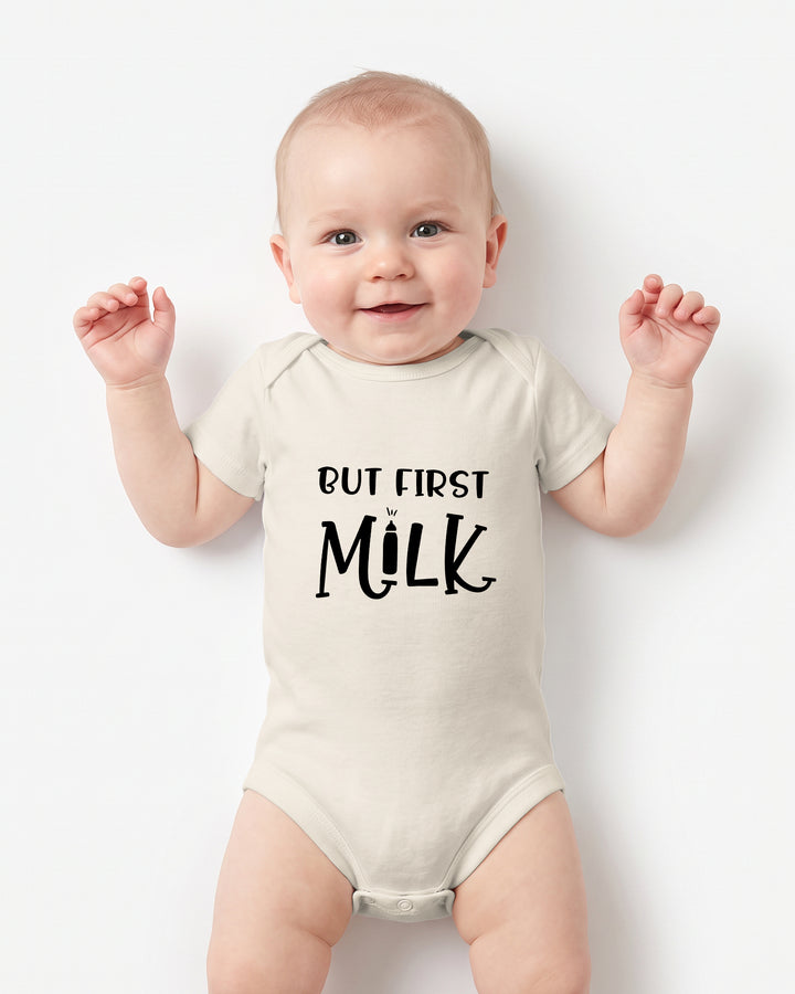But First Milk Funny Baby Bamboo Bodysuit