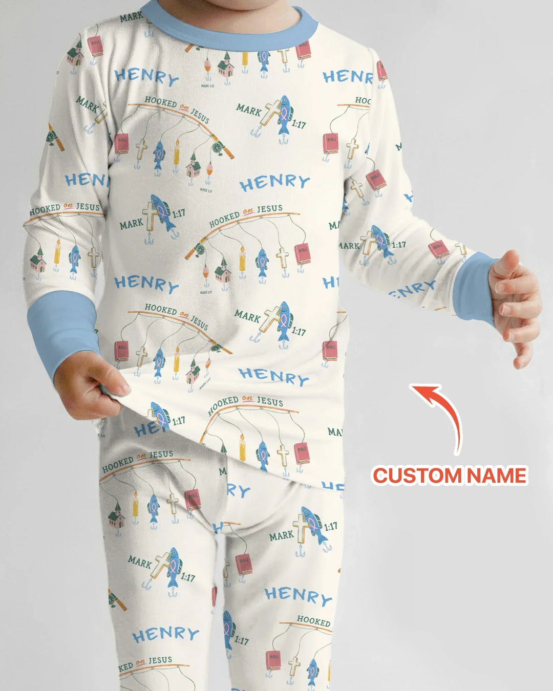 Hooked On Jesus Fishing Matching Bamboo Two Piece Long Sleeve Pajama Set
