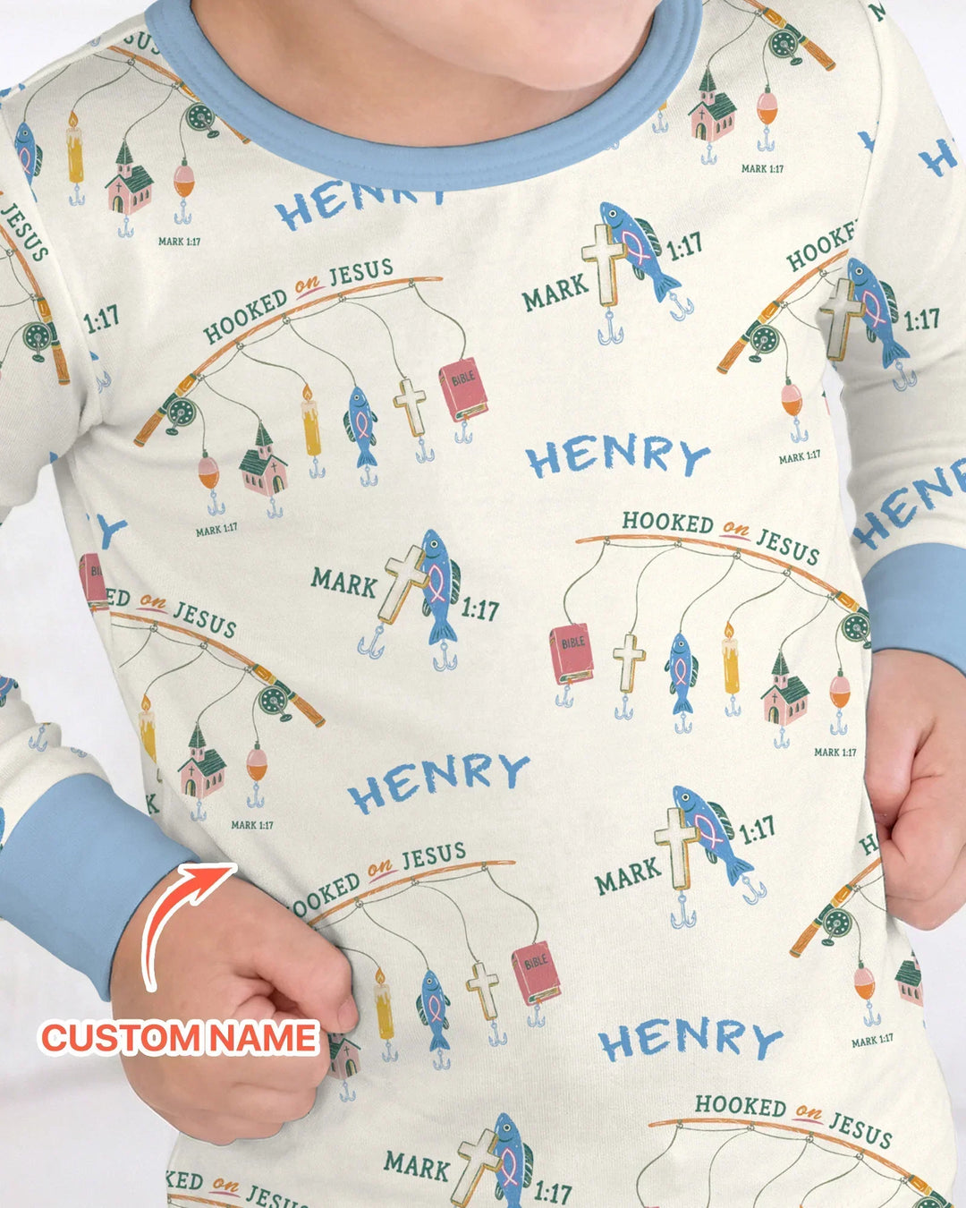 Hooked On Jesus Fishing Matching Bamboo Two Piece Long Sleeve Pajama Set